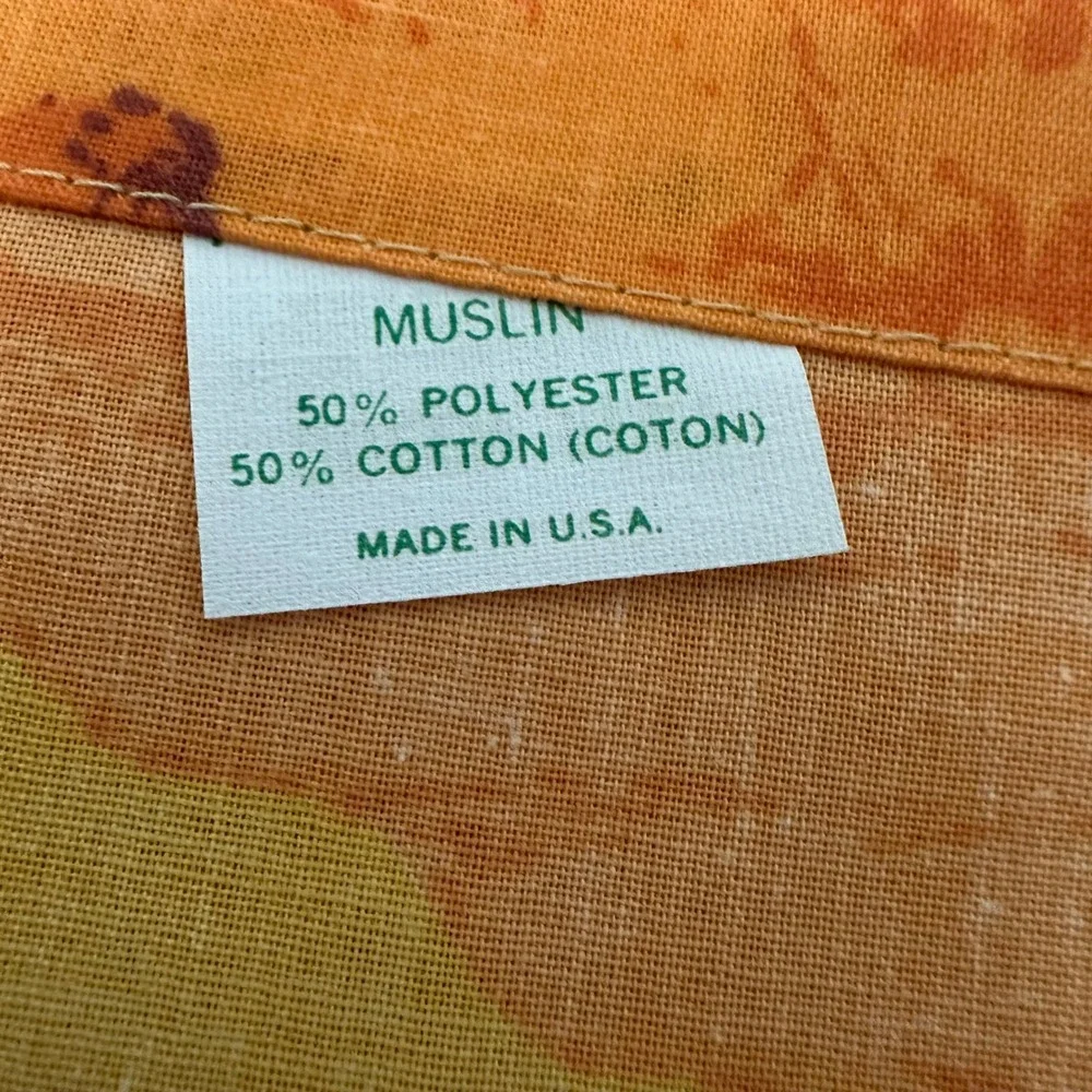 Vintage Queen Flat Sheet Desert Landscape Orange Yellow Canyon Muslin USA Made